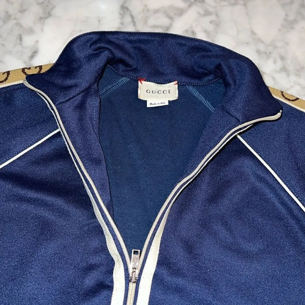 GUCCI BOYS JERSEY “GG” TRIM ZIP UP 24M